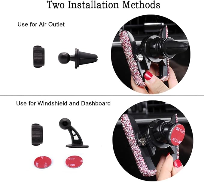 SUNCARACCL Bling Car Phone Holder for Air Vent, Pink Phone Mount | 360 Degrees Adjustable Crystal Phone Stand With Rhinestone, Car Accessories for Women and Girls (Pink Dimond)