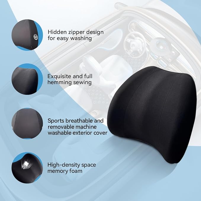 Really Plush Lumbar Support Pillow for Car Seat, Lower Back Support Pillow | 100% Memory Foam Lumbar Pillow - Breathable Removable Cover & Ergonomic Design, Back Pillow for Back Pain Relief(Black, 1PC)