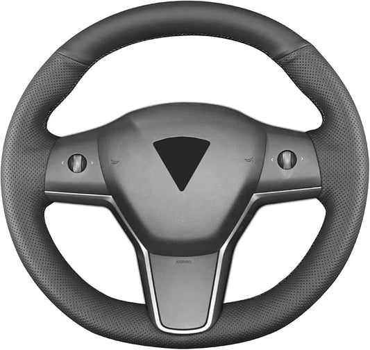 Hand Sewn Steering Wheel Cover,Fit for Tesla Model 3 2017-2023/Model Y 2020-2023,Non-Slip Breathable Microfiber Leather Steering Wheel Cover On Wrap Car Interior Accessories