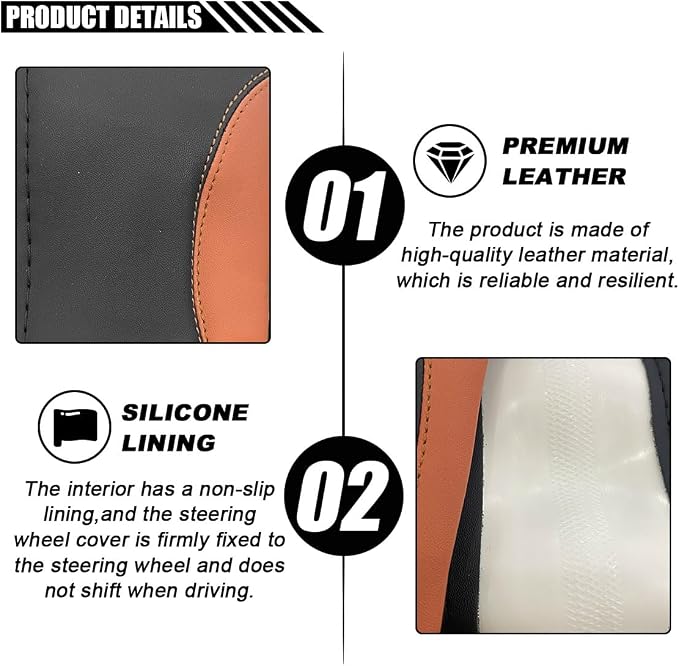 LAINLOY 15" Car Steering Wheel Cover, Microfiber Leather Cover, Coffee | Anti-Slip Breathable Steering Wheel Decoration, Universal Steering Wheel Accessories for Diverse Cars