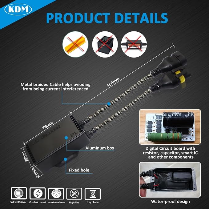 KDM 9005 9006 H10 9012 LED Light Decoder Canbus,Anti Flickering Error Free Load Resistor, LED Warning Canceller Resistor Adapter,2Pack