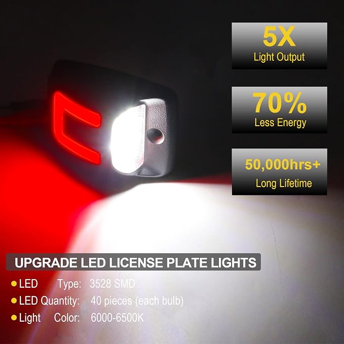 R&F Auto Red OLED Neon Tube LED License Plate Light Replacement for Tacoma 2005-2015 / Tundra 2000-2013 Pickup Truck Tag Lamp 6000K Diamond White 2-Pieces Tag Lights Smoked Lens