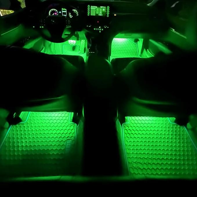 Car LED Strip Light, Car Interior Lights, 12V 24 LED Auto Under Dash Atmosphere Lights with USB Port, Auto Atmosphere Under Dash Lighting Kit for Vehicles (Green, Cigarette Lighter)