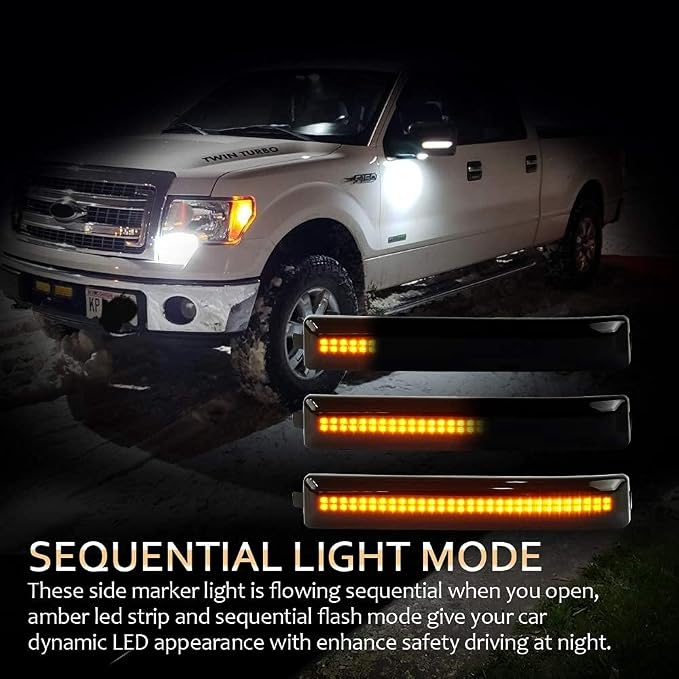 D-Lumina Sequential LED Side Mirror Reflector Turn Signal Lights Smoked Lens Compatible with 2009-2014 Fo-rd F150, Side Marker Blinker Light Replace Factory Amber Reflectors