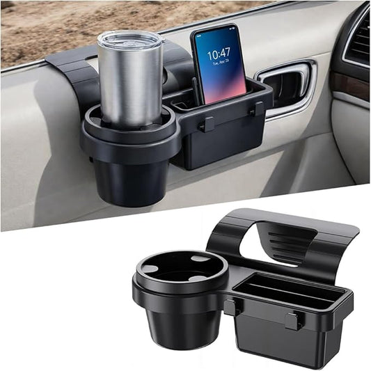 Car Window Organizer, Vehicle Side Door Storage Rack with 2.79 Inch Water Cup Phone Holder & Charging Port, Multifunctional Automotive Interior Organizer Accessories, Universal Fit