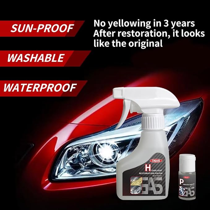Automotive Headlamp Restoration Fluid Oxidized, Headlight Refurbishment Kit, Professional Car Headlamp Cleaner with Refurbishing Agent, Durable Headlight Repair Kit for All Vehicle Types