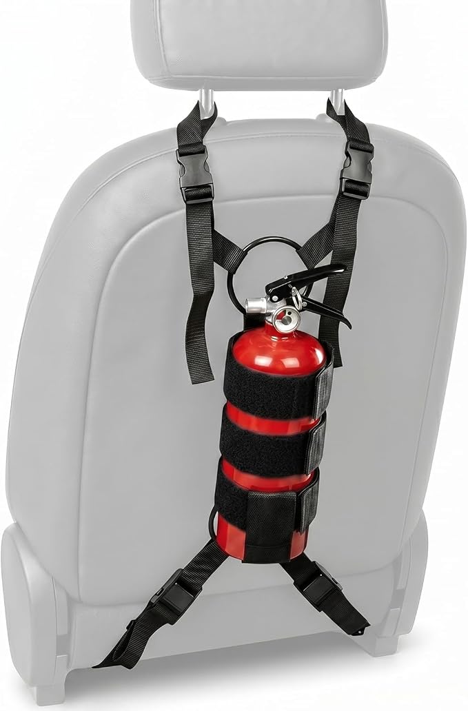 Zonon 1 Pcs Fire Extinguisher Mount for Roll Bars Headrest Seat Rail Roll Cage, Adjustable Heavy Duty Straps, Fits 2.5-3.3 lb, Black for Car Truck SUV ATV Off Road Vehicle