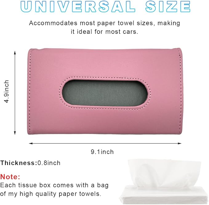 Ohleats Car Tissue Holder, Leather Sun Visor Napkin Holder, Auto Backseat Tissue Mask Case Dispenser for Most Vehicles, Universal Interior Car Accessories Hanging Tissues (Pink)