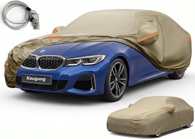Kaugung Custom Fit Car Cover for BMW 3 Series 320i 325i 328i 330i 335i (2013-2026), Heavy Duty All Weather Waterproof Outdoor Cover with Driver Door Zipper, Mirror Pockets & Air Vents