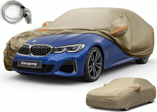Kaugung Custom Fit Car Cover for BMW 3 Series 320i 325i 328i 330i 335i (2013-2026), Heavy Duty All Weather Waterproof Outdoor Cover with Driver Door Zipper, Mirror Pockets & Air Vents