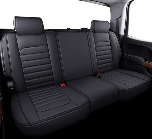 YIERTAI Silverado Sierra Rear Seat Covers for 2007-2023 2024 2025 2026 1500/2500/3500 HD Pickup Waterproof Leather Crew Double Extended Cab Back Seat Protectors(1 Rear Seat Cover/Black)