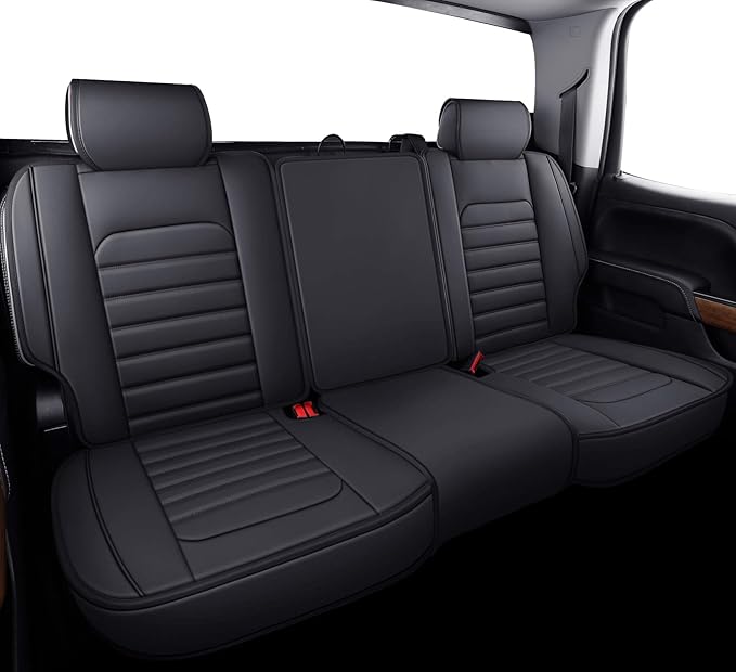 YIERTAI for Chevy Chevrolet Silverado GMC Sierra Car Seat Covers Fit 2007-2023 2024 2025 2026 1500/2500/3500HD Truck Waterproof Leather Crew Double Extended Cab Covers(5 PCS Full Set/Black)