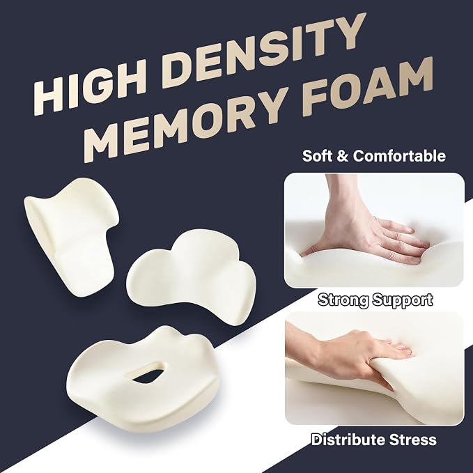 Coverado Seat Cushion and Lumbar Support Pillow for Car Office Chair, Ergonomic Memory Foam Desk Chair Cushion Back Support Pillow, Sciatica & Back & Tailbone Pain Relief Cushion