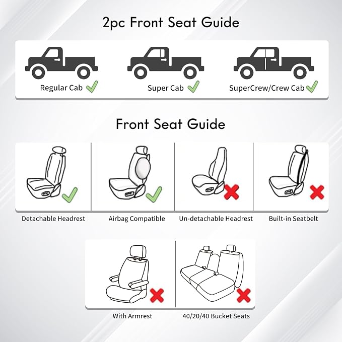 Huidasource Ford F150 Front Seat Covers, Full Coverage Faux Leather Pickup Seat Protector Fit for 2015-2026 Ford F150 SuperCrew & 2017-2026 F250 F350 F450 Super Duty Crew Cab (Front Pair/Black&Blue)