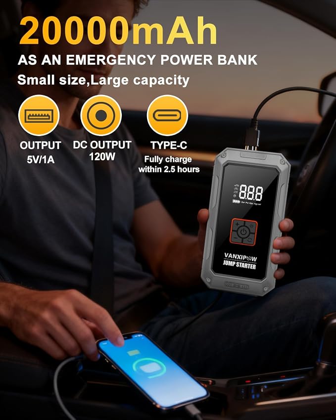 M1 6000A Car Battery Jump Starter with Air Compressor 150PSI (9.0 L Gas/8.0L Diesel), Portable Car Jump Starter Power Pack, Battery Charger 12V Jump Box with LED Light, Large LED Display, Power Bank