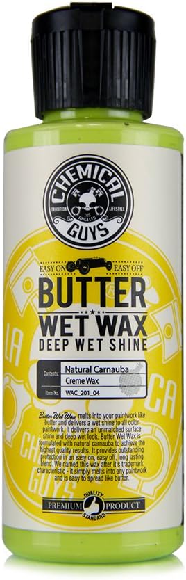 Chemical Guys, Butter Wet Wax, Deep Wet Shine Liquid Car Wax, Banana, 4 oz | Spreadable liquid wax adds a deep wet gloss on any paint color, wipes on and off easily, sweet banana scent