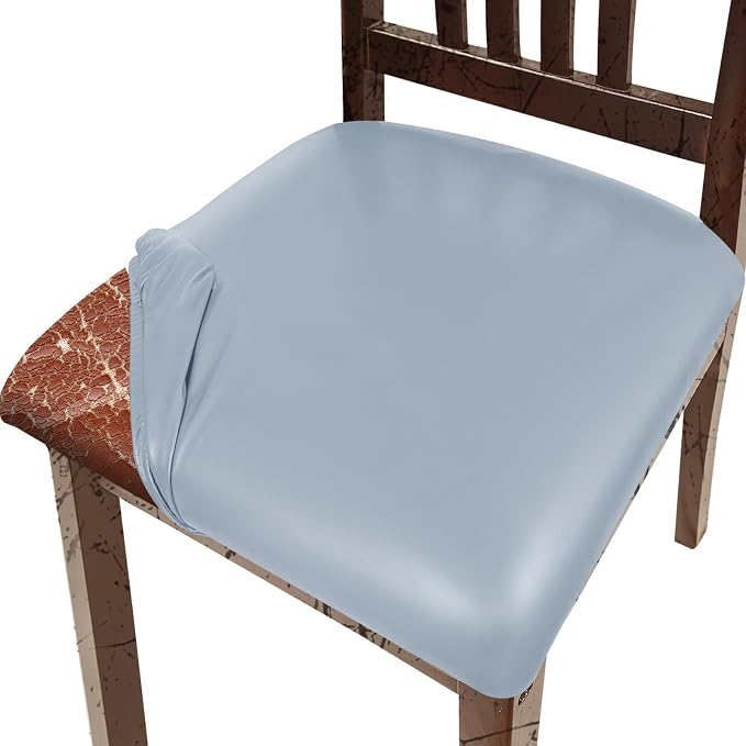 Dining Chair Seat Covers Set of 6, PU Leather Kitchen Chair Seat Covers Stretch Waterproof Dining Room Chair Cover for Kitchen/Hotel, Tasteless seat Covers for Chairs (Grey 6 PCS)