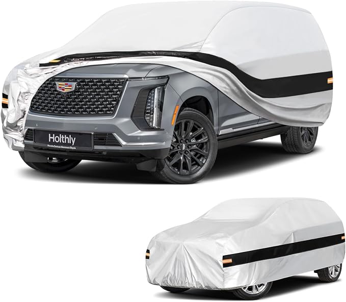 10 Layers SUV Car Cover Custom Fit for Cadillac Escalade SWB (2007-2026), Waterproof All Weather for Automobiles, Outdoor Full Cover Sun Dust Rain Protection with Cotton. Silver