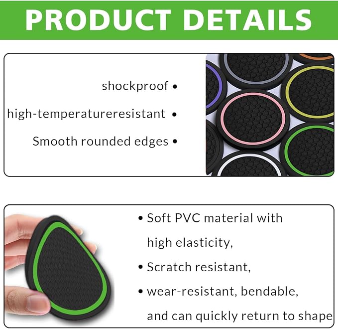 4PCS Car Cup Holder Coasters, Dustproof Automotive Interior Accessories Mat,2.75 Inch Non-Slip Insert Water Bottle Holder Pads, Universal for Vehicles, Trucks, RVs and More (Green)
