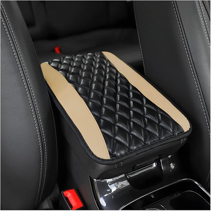 Moly Magnolia Car Center Console Cushion Pad, Universal Leather Waterproof Armrest Seat Box Cover Protector,Comfortable Car Decor Accessories Fit for Most Cars, Vehicles, SUVs (Beige)