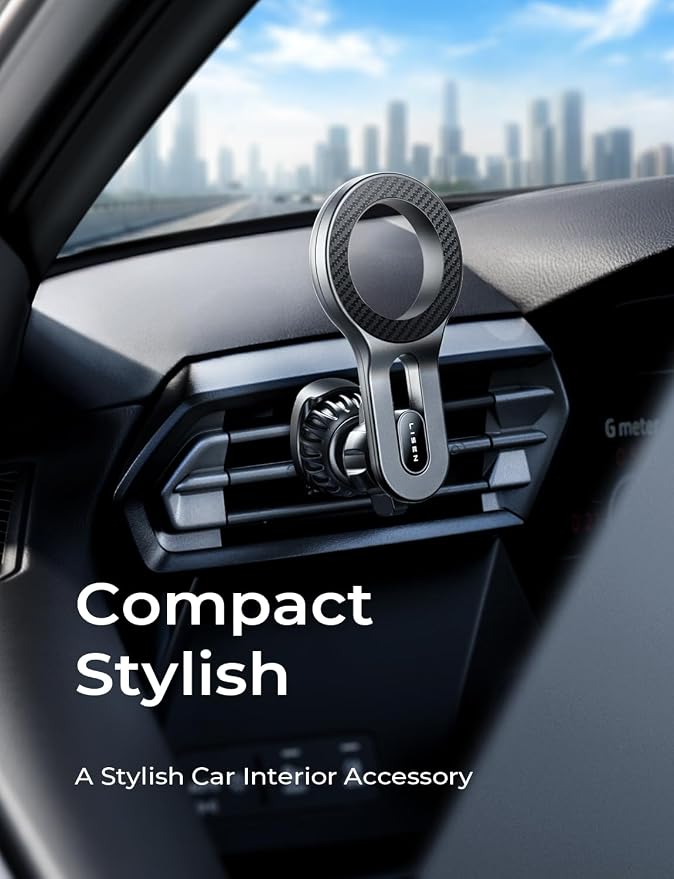 LISEN Upgraded for MagSafe Car Mount, Super Magnetic Phone Holders for Car | Air Vent Car Phone Holder Mount, Car Magnet Phone Mount, Magnetic Car Phone Holder for iPhone 17-12 Series, Carbon Fiber