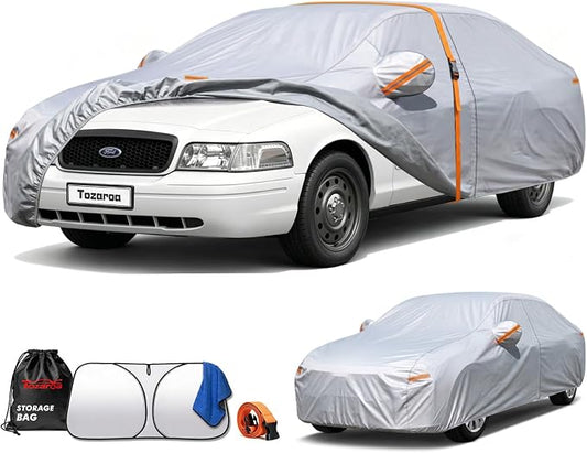 Large Car Cover Waterproof All-Weather,Outdoor Full Exterior Covers Custom Fit for Thunderbird,Impala,Town,Cutlass,Cadillac DeVille,Bel Air,etc,Size C6(See Size Chart)