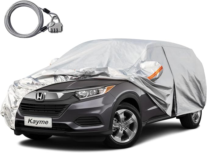 Kayme SUV Car Cover Waterproof All Weather with Lock and Zipper, Outdoor Sun Uv Rain Protection, Fit Audi q3, BMW X1, Honda hrv, Hyundai Tucson Etc (Up to 180 Inch) H11