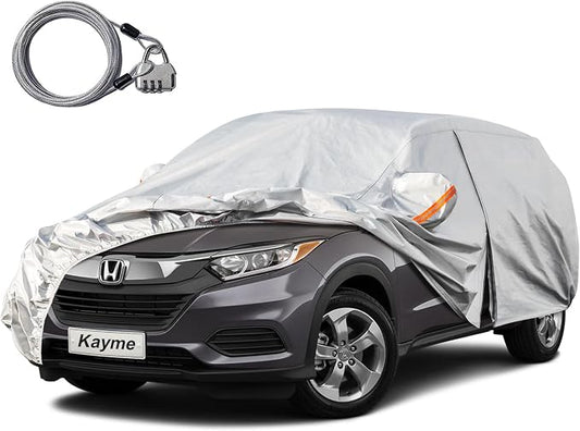 Kayme SUV Car Cover Waterproof All Weather with Lock and Zipper, Outdoor Sun Uv Rain Protection, Fit Audi q3, BMW X1, Honda hrv, Hyundai Tucson Etc (Up to 180 Inch) H11