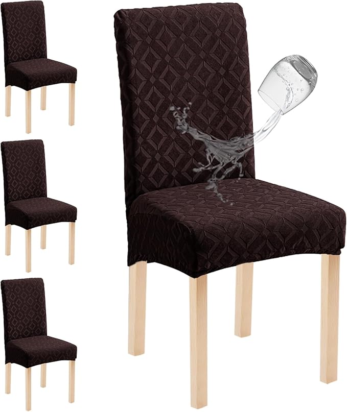 Genina Waterproof Chair Covers for Dining Room Set of 4, Removable Washable Chair Slipcover Protectors, Chocolate