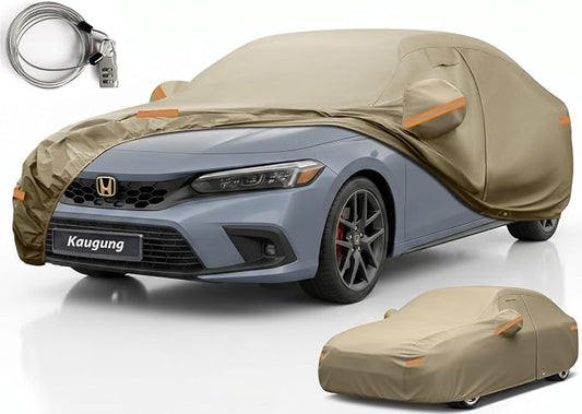 Kaugung Custom Fit Car Cover for Honda Civic Sedan/Coupe (1991-2026), Heavy Duty All Weather Waterproof Outdoor Cover, Sun Rain Snow UV Protection with Driver Door Zipper, Mirror Pockets & Air Vents