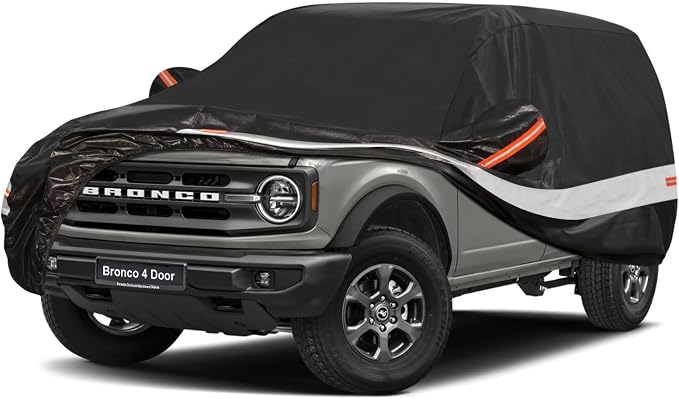 10 Layers SUV Car Cover Custom Fit for Ford Bronco 4 Door (2021-2026), Waterproof All Weather for Automobiles, Outdoor Full Cover Sun Dust Rain Protection with Cotton. Black
