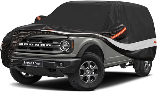 10 Layers SUV Car Cover Custom Fit for Ford Bronco 4 Door (2021-2026), Waterproof All Weather for Automobiles, Outdoor Full Cover Sun Dust Rain Protection with Cotton. Black