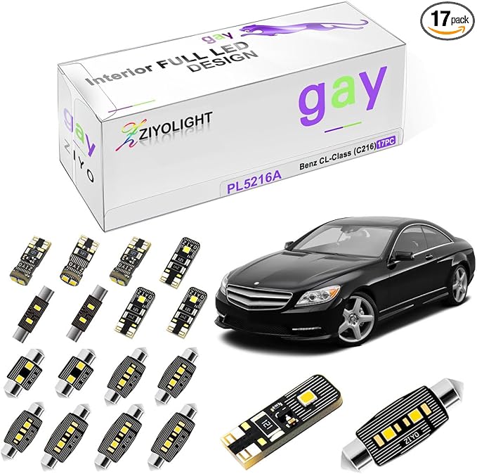 PL5216A LED Interior Light kit for Mercedes Benz CL Class C216 2007-2014, 6000K White Dome Lights Accessories Replacement Package, LED Light Bulbs Upgrade (17 Bulbs)