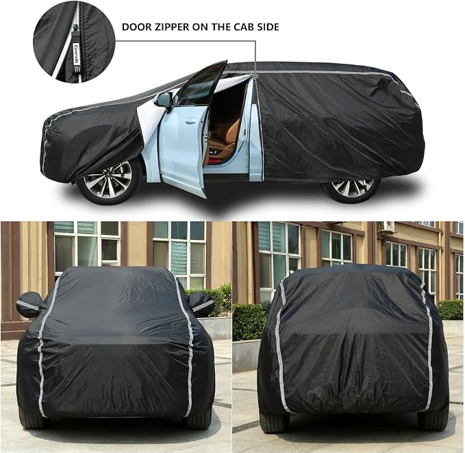 Car Cover Waterproof All Weather SUV - Coverado Black Car Cover Hail Protection with Zipper Door, Cotton Backing Snowproof UV Protection Windproof, Universal Fit for SUV (191"-205")