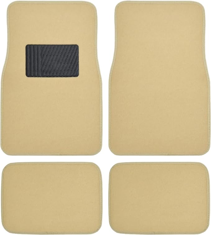 BDK Premium Light Beige Carpet Floor Mats for Cars - Universal Fit Interior 4-Piece Car Mats Full Set with Vinyl Heel Pad Protector - Cute Car Accessories Interior Floor Covers for SUVs & Trucks