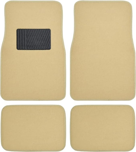 BDK Premium Light Beige Carpet Floor Mats for Cars - Universal Fit Interior 4-Piece Car Mats Full Set with Vinyl Heel Pad Protector - Cute Car Accessories Interior Floor Covers for SUVs & Trucks