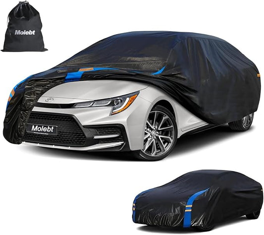 Car Cover Waterproof All Weather for Automobiles, Full Exterior Covers for Sedan & Coupe (179-185 inch) Universal Fit for Toyota Corolla, Nissan Sentra etc. Rain Winter Sun Snow Protection.