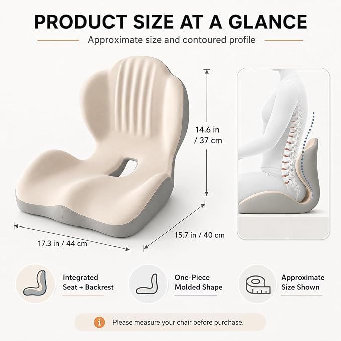 Saker Ergonomic Memory Foam Seat Cushion with Back Support, 2-in-1 Coccyx Cutout Chair Pad for Office, Car, Gaming Chair and Wheelchair, Contoured Lumbar Support for Long Sitting (Green)