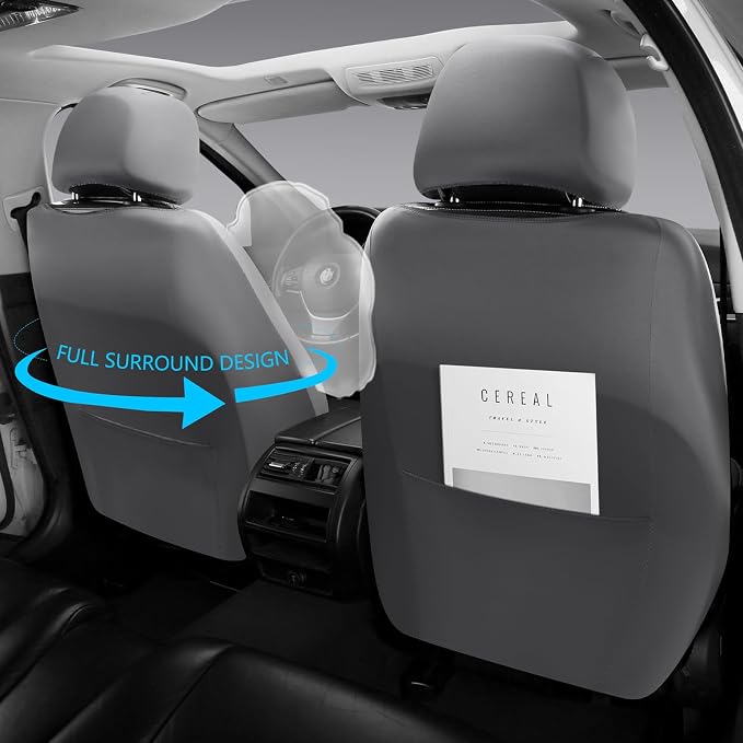 Premium Leather Car Seat Covers Full Set,Universal Fit for Cars,Trucks&SUVs,Waterproof Car Seat Cushion,Full Coverage Car Seat Protector with 5 Seats,Grey