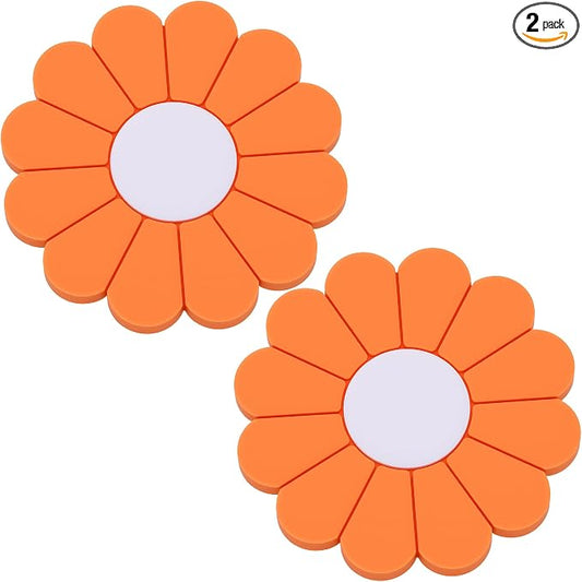 2-Pack Car Cup Holder Coaster Inserts, Daisy Shape, 2.75 Inch Non-Slip Silicone Cup Holder Insert, Universal Non-Slip Cup Holders, Car Accessories Interior for Women and Man (Orange)
