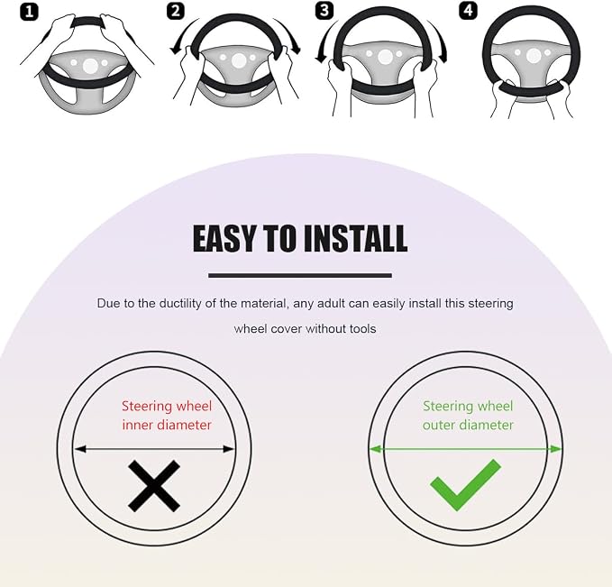 Car Steering Wheel Cover, Leather Breathable Ice Silk Auto Wheel Wrap with Anti-Slip Lining, Scratch-Resistant Elastic Protector Fit for 14.5-15 Inch Steering Wheels (Pink)