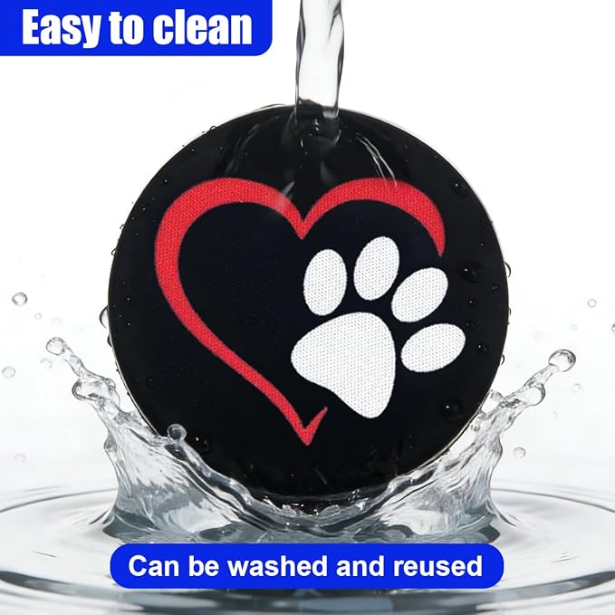 2PCS Dog Paw Heart Print Car Cup Holder Coasters, 2.73 Inch Anti-Slip Shockproof Automotive Drink Mat for Women and Men, Universal Vehicle Cup Holder Insert for RV, SUV, Truck (White&Red)