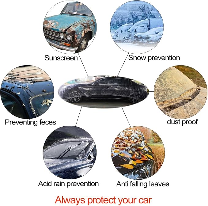 Blue 4 Packs Disposable Car Cover Clear Plastic Car Cover Universal Rain Dust Garage Cover with Elastic Band Medium (12.4 FT x 21.6 FT)