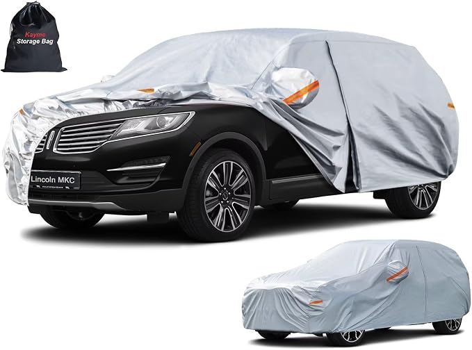 Kayme 6 Layers SUV Car Cover Custom Fit for Lincoln MKC (2014-2026), Waterproof All Weather for Automobiles,Rain Sun UV Protection.Silver