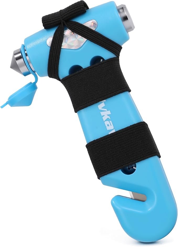 Window Breaker, 3-in-1 Emergency Escape Tool with Car Safety Hammer and Seat Belt Cutter, Safety Emergency Car Escape Tool Gift for Women (Blue)