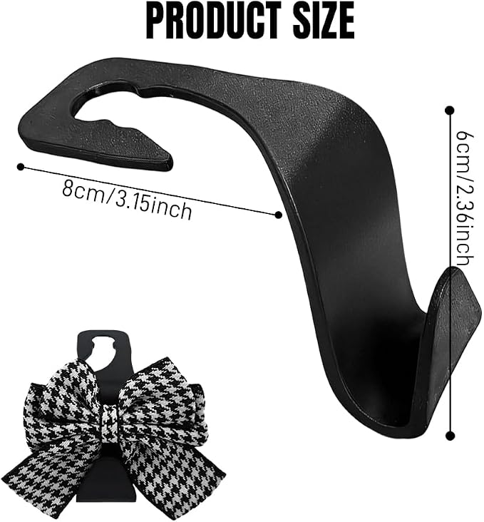 2PCS Car Seat Headrest Hooks, Car Purse Hook, Cute Bow Knot Vehicle Seatback Hanging Storage Organizer, Auto Seatback Decor Organizer Hanger for SUV Truck (Houndstooth/Black)