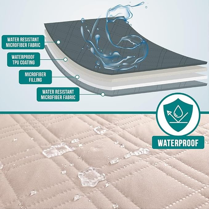 PetAmi Waterproof Couch Cover for Dogs, Non-Slip Leakproof Sofa Furniture Protector for Pet Cat, Machine Washable Bed Blanket for Car Seat, 30x70 Beige