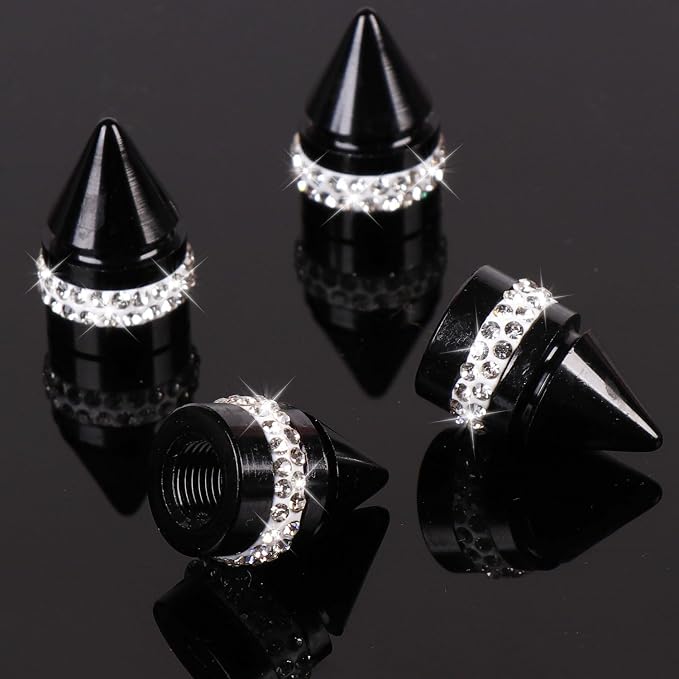 ToBeQueen Bling Tire Valve Caps, Handmade Crystal Rhinestone Dimand Tire Caps, 4 Pack Aluminum Alloy Universal Valve Stem Caps Bling Car Accessories for Women(White)