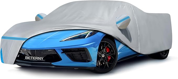 Car Cover for 2020-2026 Corvette C8, Waterproof Custom-fit Sun Rain Dust Snow All Weather Protection Outdoor C8 Full Car Cover with Door Zipper and Cotton Lining-Gray