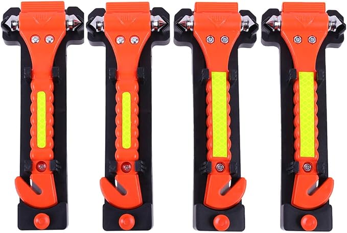 4PCS GoDeCho Car Emergency Window Breaker and Seat Belt Cutter Hammer Tool | with Light Reflective Tape,with Protective Bracket, for Driver Gift
